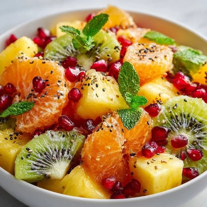 Delicious Kiwi Pineapple Citrus Salad with fresh fruits in a bowl