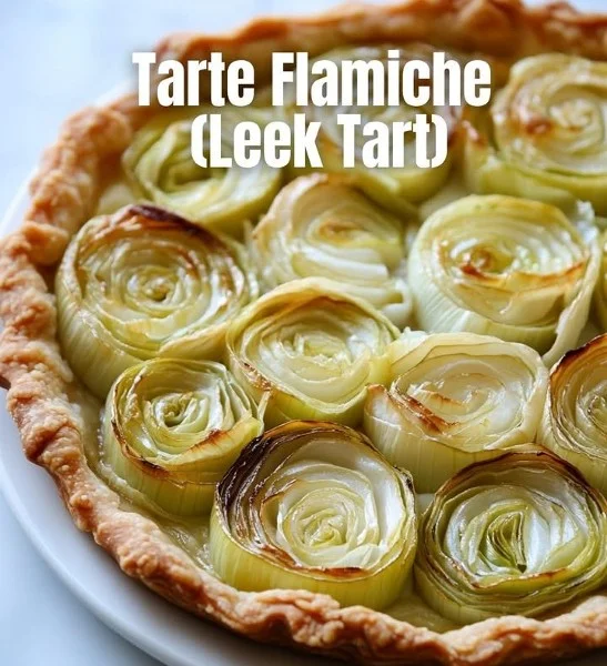 Savory Leek Tart with fresh leeks and cheese in a golden crust