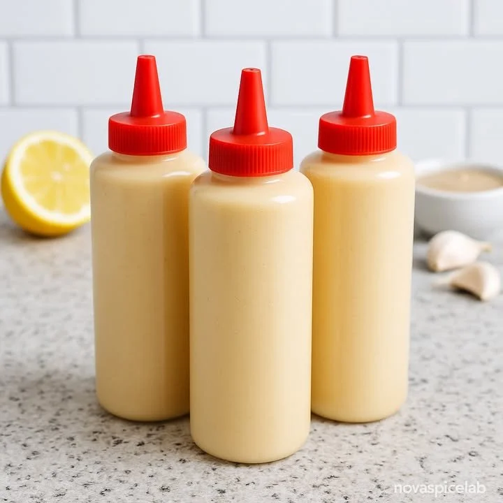 Creamy Lemon Tahini Garlic Sauce in a bowl with fresh herbs