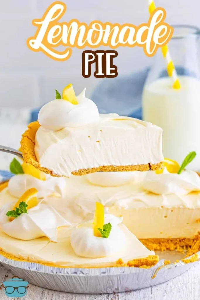 Slice of refreshing Lemonade Pie garnished with lemon slices