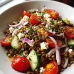 Lentil Salad with Feta and Lemon served in a bowl