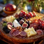 Luxe fruit and charcuterie platter with figs, gourmet cheese, and cured meats.