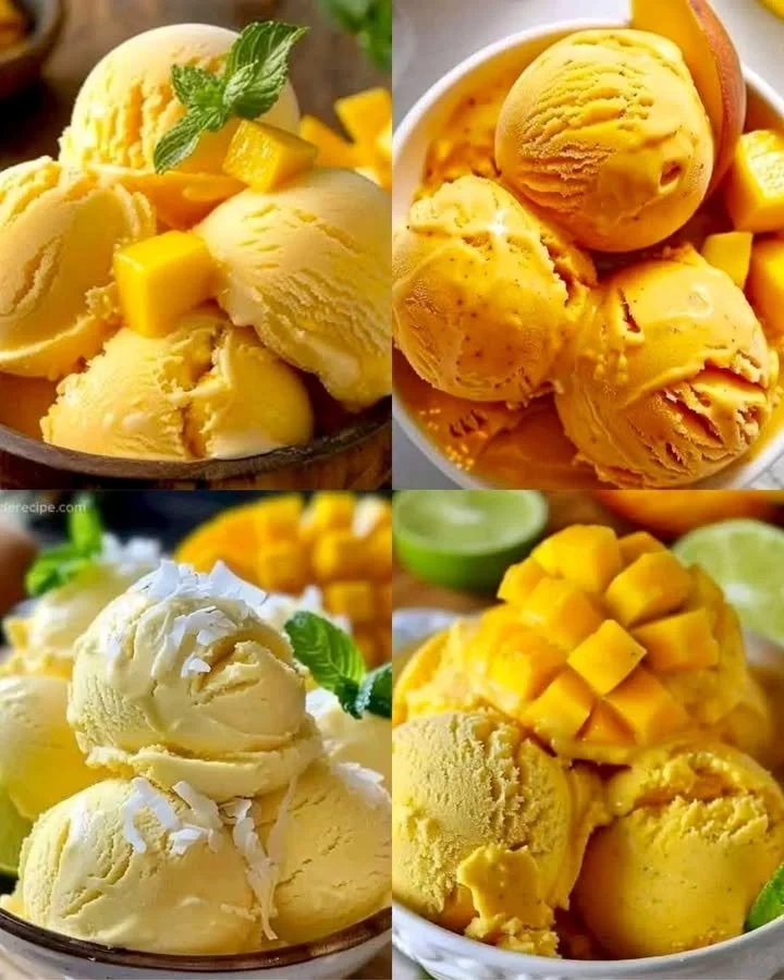 Delicious mango ice cream served in a bowl with fresh mango slices