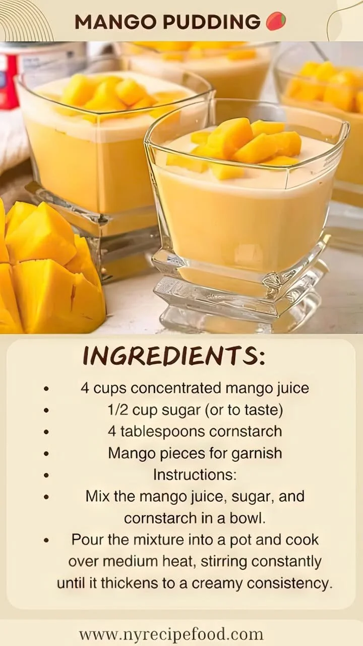 Delicious homemade mango pudding served in a bowl.