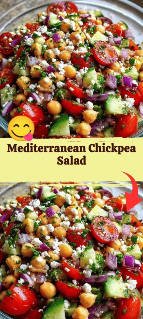 Colorful Mediterranean Chickpea Salad with vegetables, herbs, and dressing
