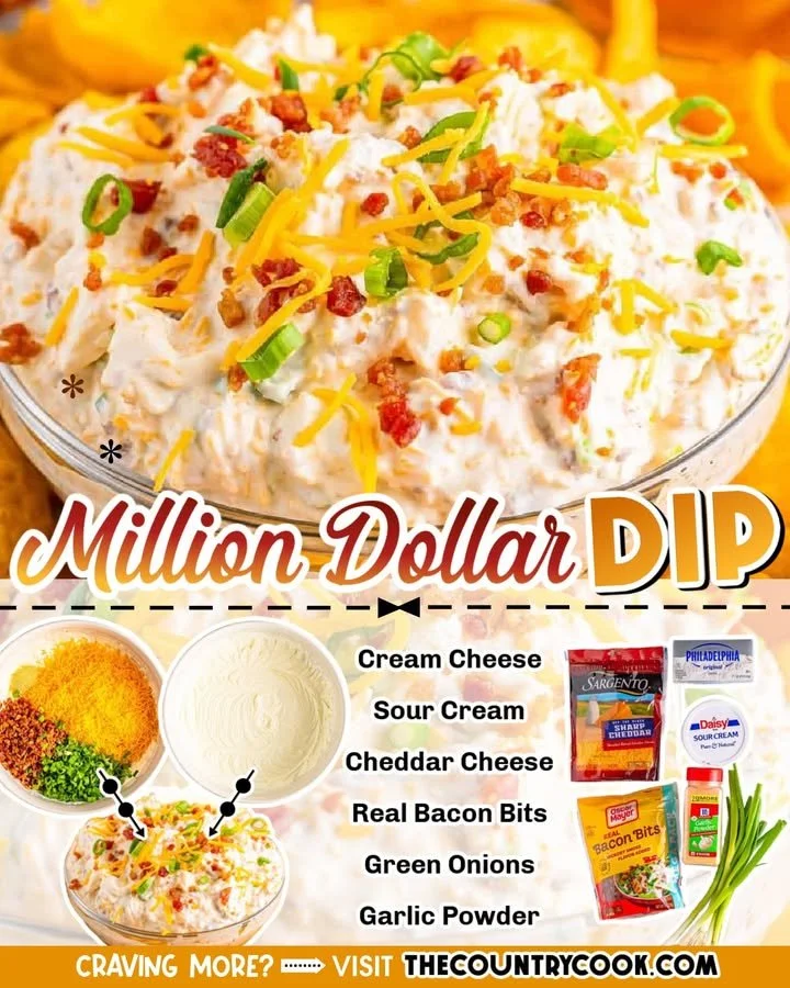 Delicious Million Dollar Dip served in a bowl with chips.