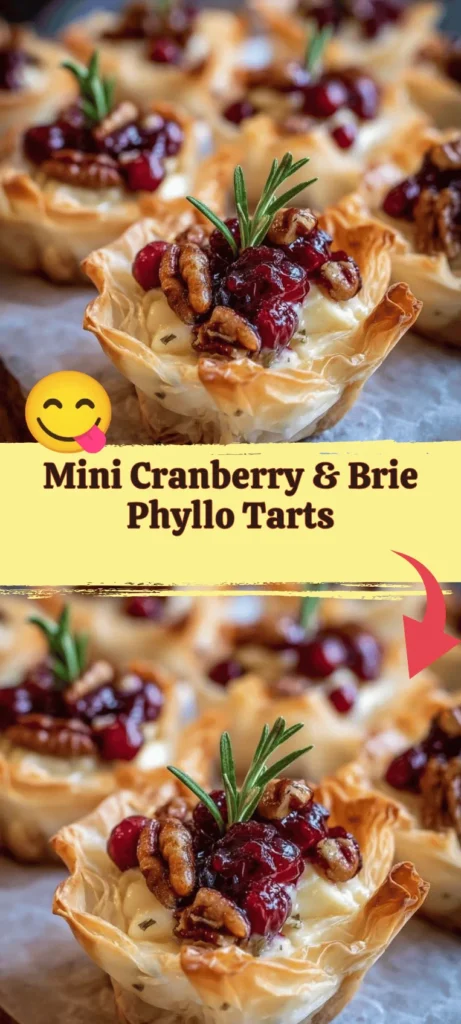 Mini cranberry and brie phyllo tarts on a serving platter