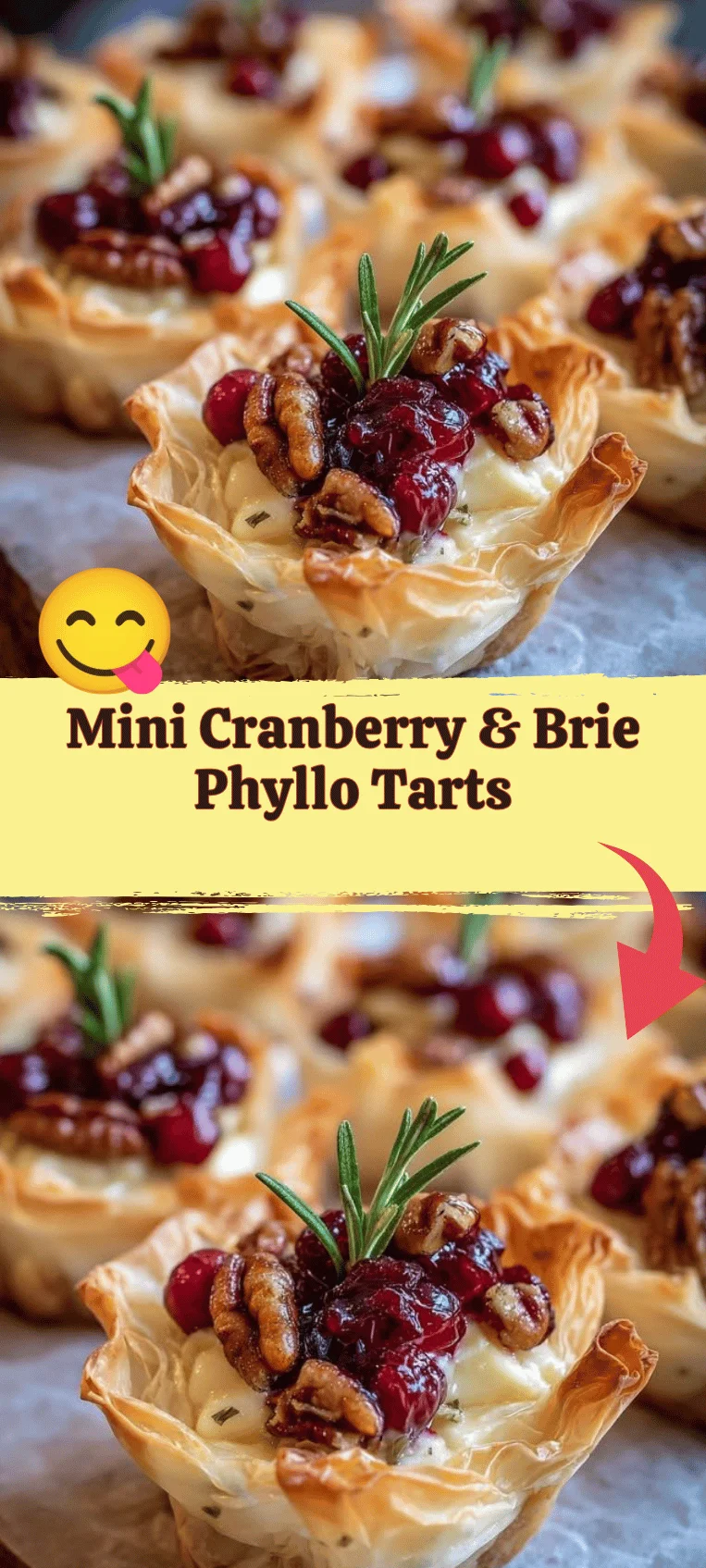 Mini cranberry and brie phyllo tarts on a serving platter