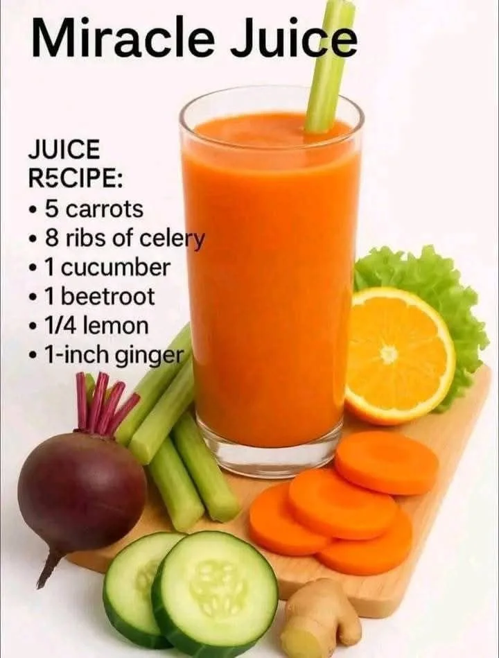 A glass of vibrant miracle juice with fresh fruits and vegetables for health benefits