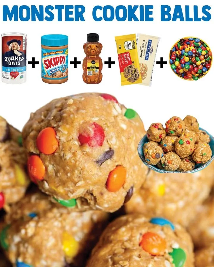Delicious Monster Cookie Balls with chocolate chips and M&Ms