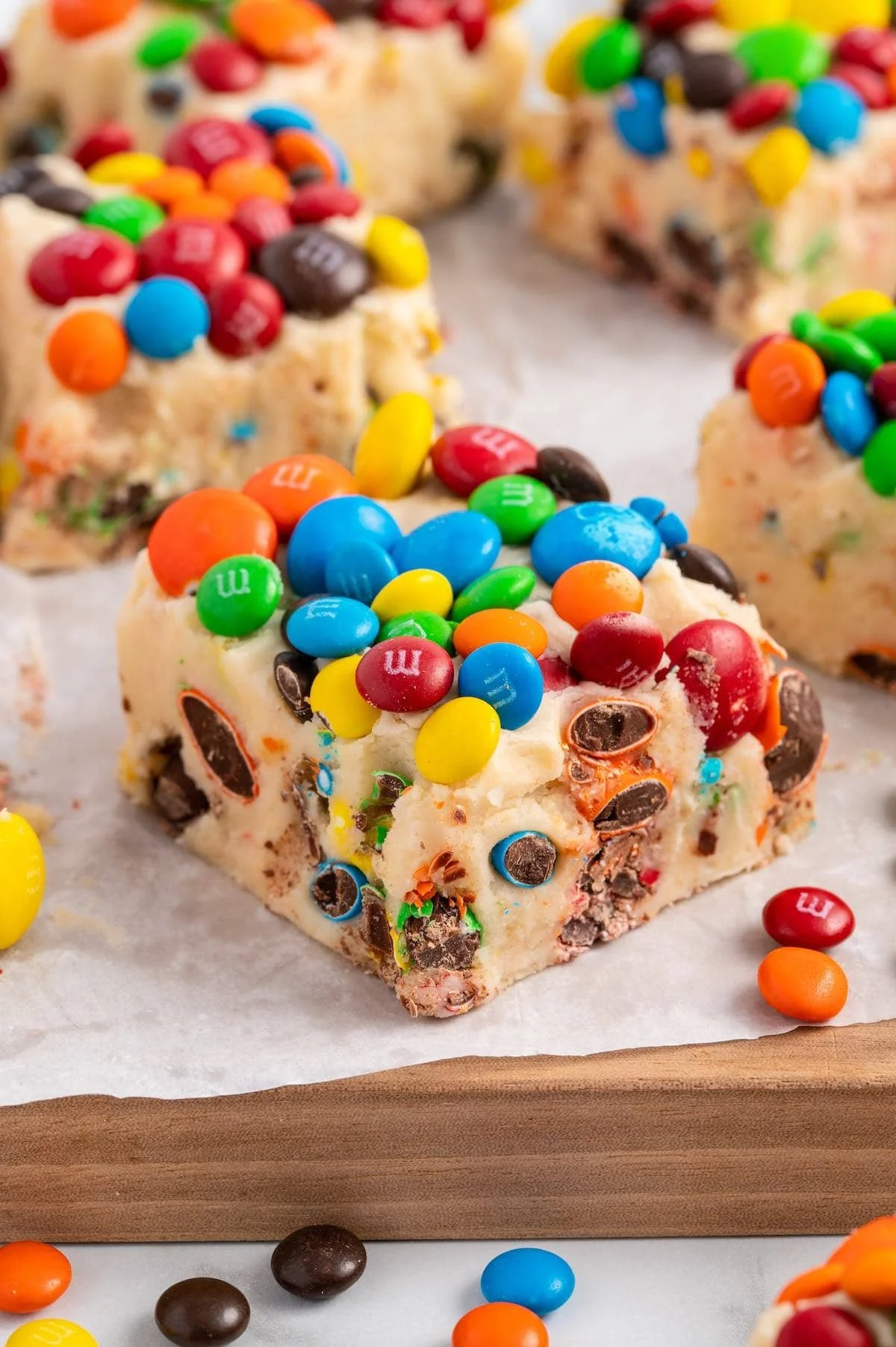 Delicious Monster Cookie Dough Fudge with chocolate chips and cookie dough pieces