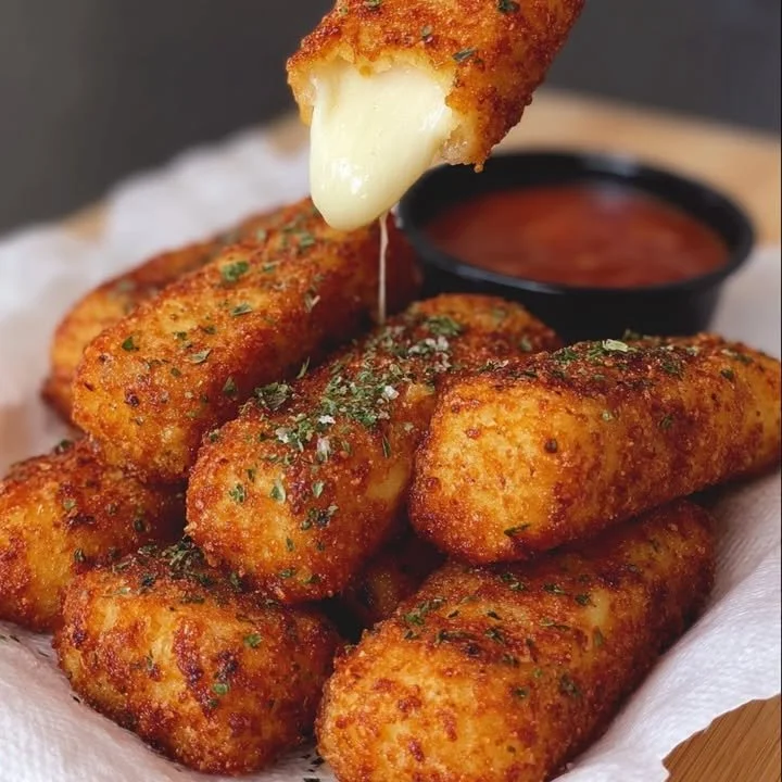 Delicious Nashville Hot Mozzarella Sticks served with dipping sauce