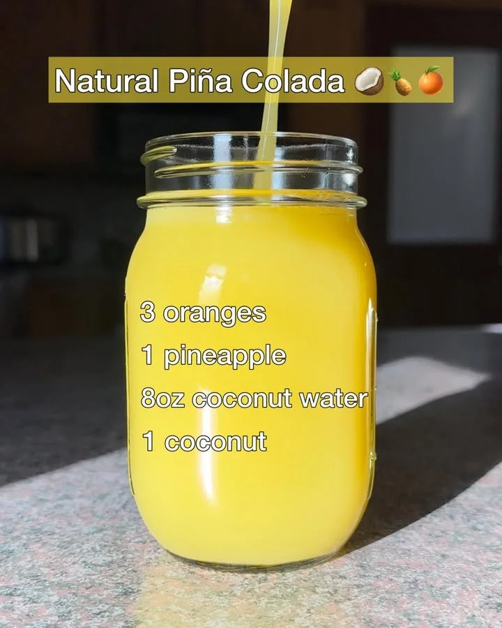 A refreshing natural Piña Colada made with fresh pineapple and coconut.