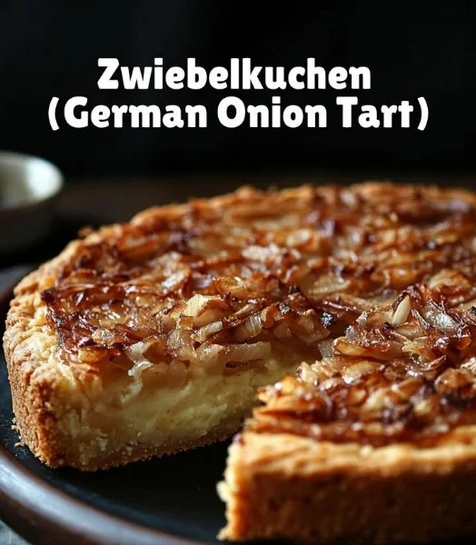 Deliciously baked Onion Tart with caramelized onions on a flaky pastry crust