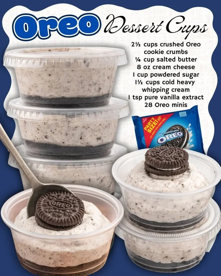 Delicious Oreo dessert cups topped with whipped cream and chocolate drizzle
