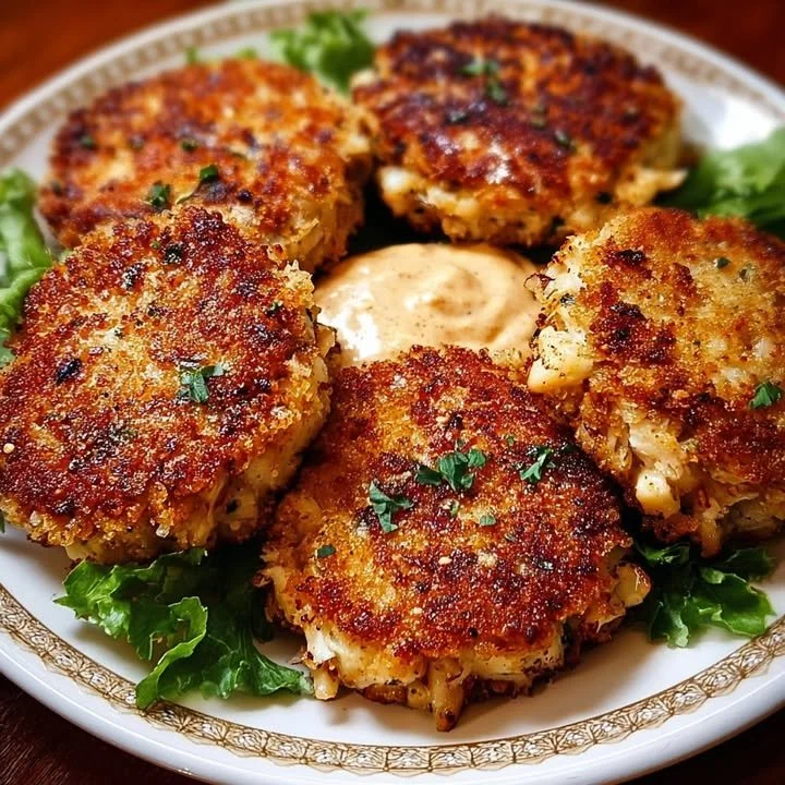 Delicious Original Old Bay Crab Cakes served with a lemon wedge