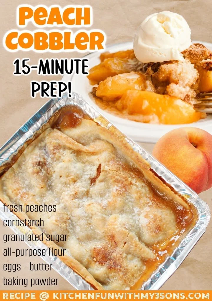 Delicious homemade Peach Cobbler with fresh peaches and a golden crust