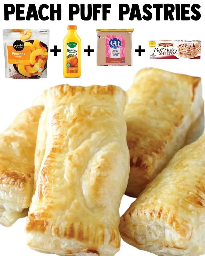 Homemade peach puff pastries with flaky crust and peach filling
