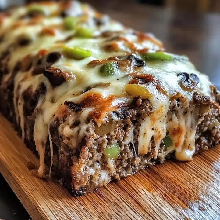 Delicious Philly Cheesesteak Meatloaf served with toppings