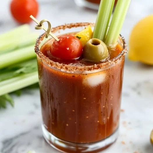 A refreshing Pickle Juice Bloody Mary cocktail garnished with pickles.