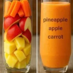 Pineapple Apple Carrot Smoothie in a glass with fresh ingredients
