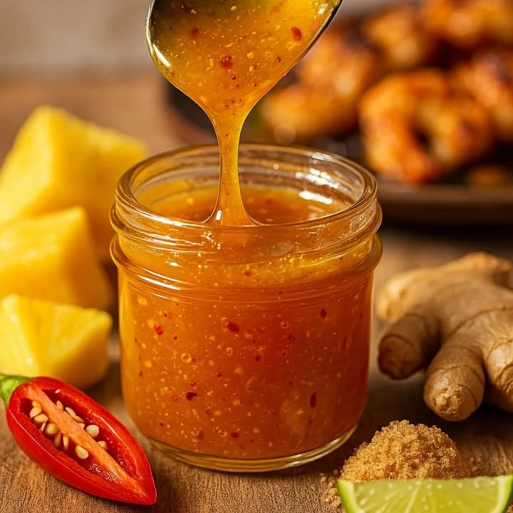 Homemade Pineapple Cayenne-Ginger Glaze for marinades and dressings.