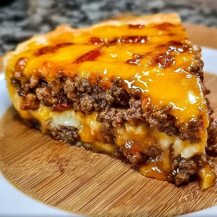 Delicious Pioneer Woman cheeseburger pie served in a rustic dish