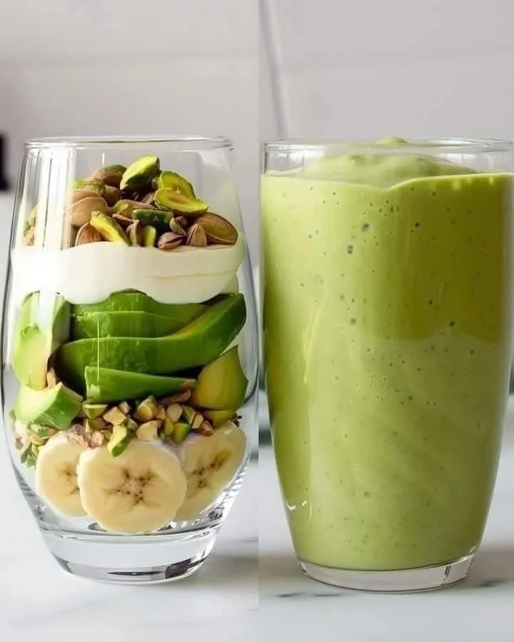 Delicious green pistachio smoothie in a glass with fresh pistachios