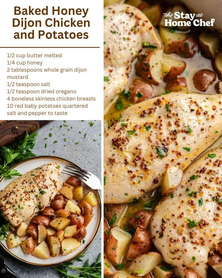 Pollo y papas al horno con miel y Dijon, plato delicioso y fácil de hacer