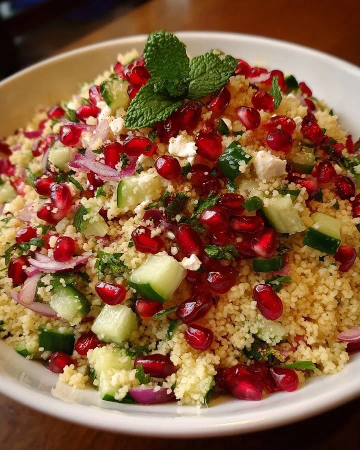 Delicious Pomegranate Couscous Salad with vibrant ingredients and colors