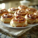 Delicious red velvet cinnamon rolls topped with cream cheese frosting