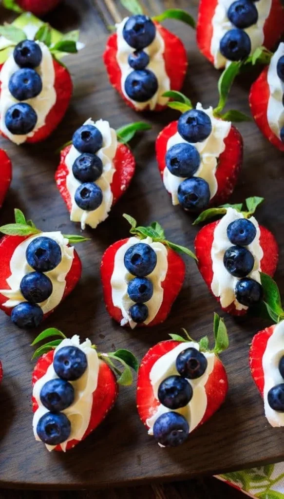 Red, White and Blue Cheesecake Strawberries for a festive dessert