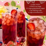 Glass of refreshing Southern style strawberry sweet tea with fresh strawberries