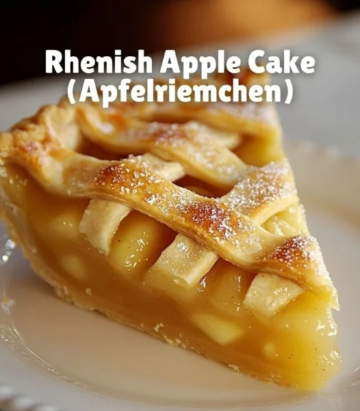 Delicious Rhenish Apple Cake made with fresh apples and flaky pastry strips.
