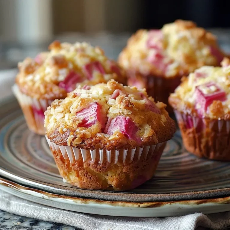 Freshly baked rhubarb muffins on a rustic wooden table