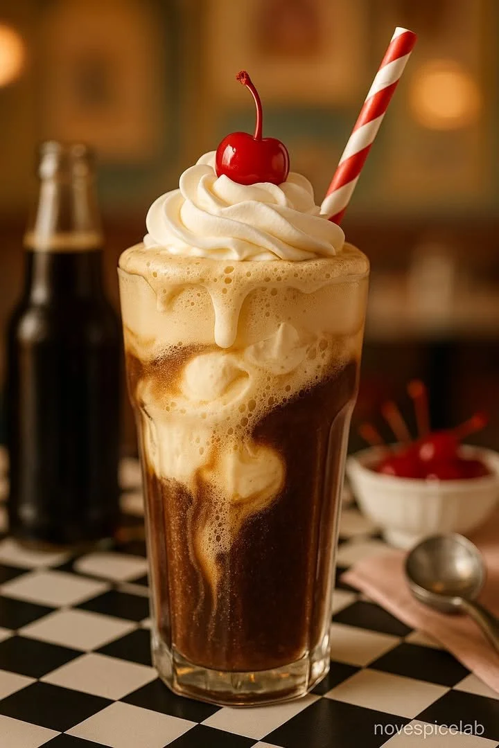 Delicious Root Beer Float with vanilla ice cream and root beer in a glass