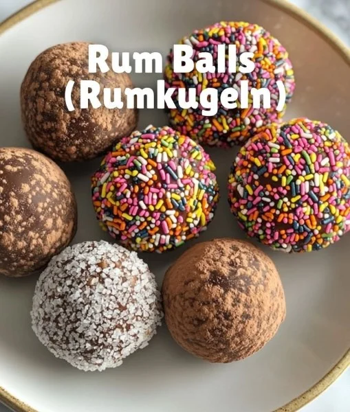 Delicious homemade rum balls on a festive plate, perfect for celebrations