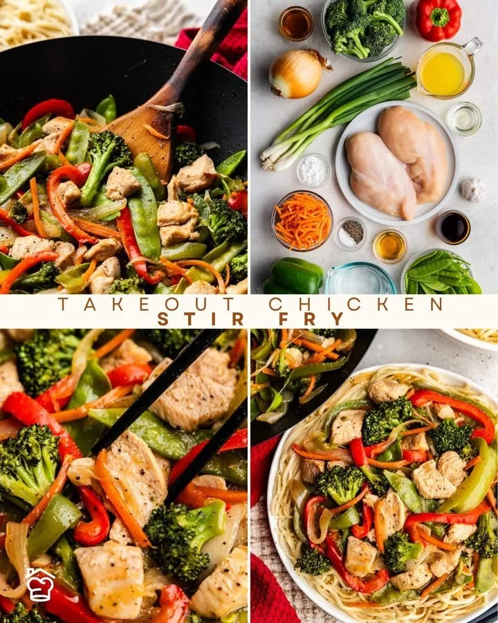 Salteado de pollo con verduras frescas en un plato