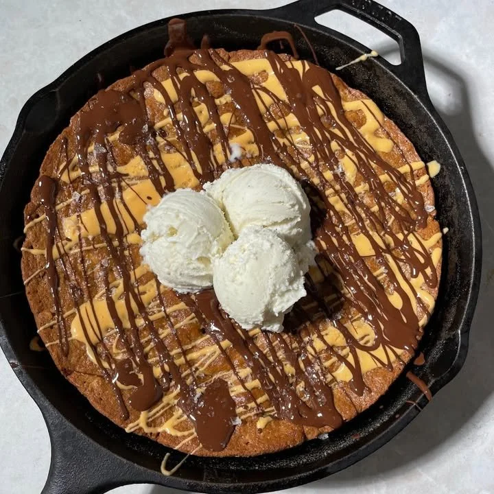 Salted tahini butterscotch cookie skillet warm dessert