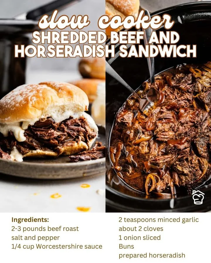 Sándwich de carne deshebrada con rábanos picantes en olla de cocción lenta