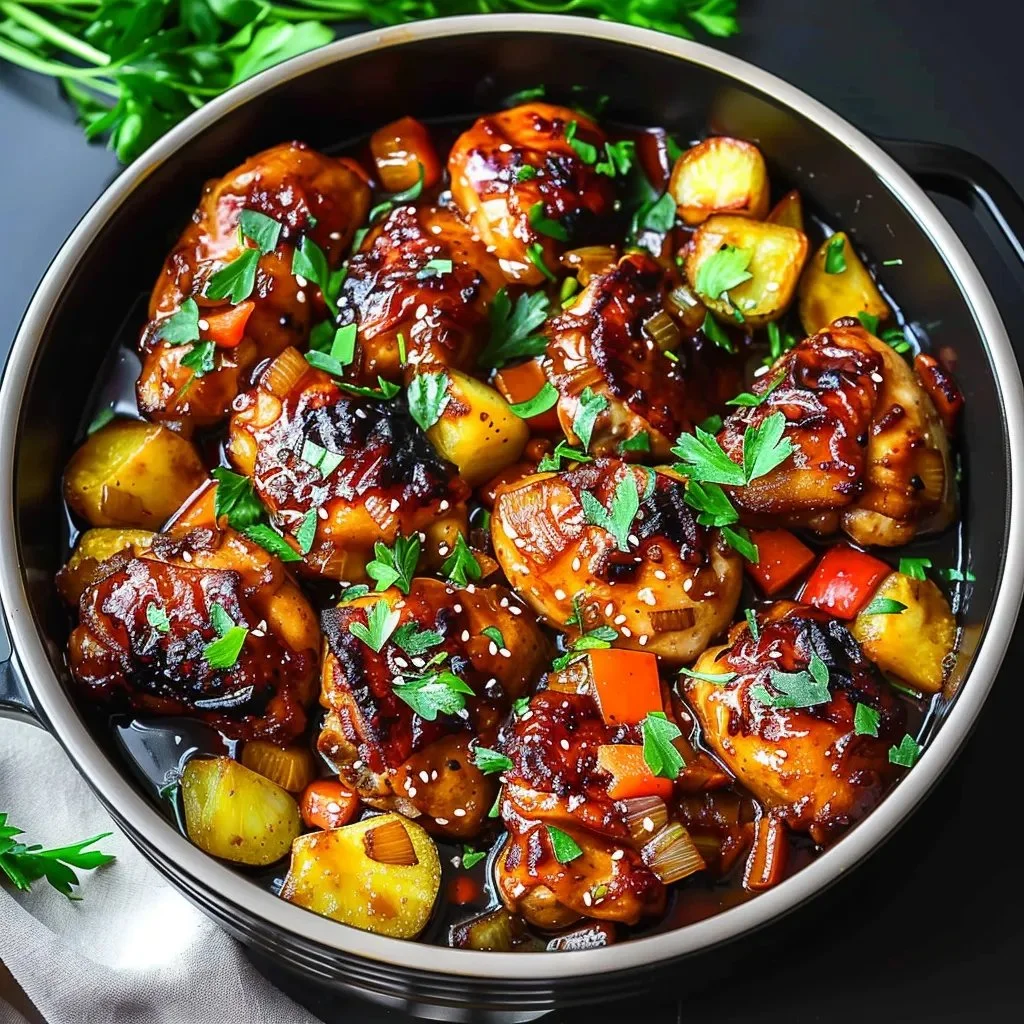 Savory Sweet Hawaiian Crockpot Chicken cooked in a slow cooker with pineapple and teriyaki sauce