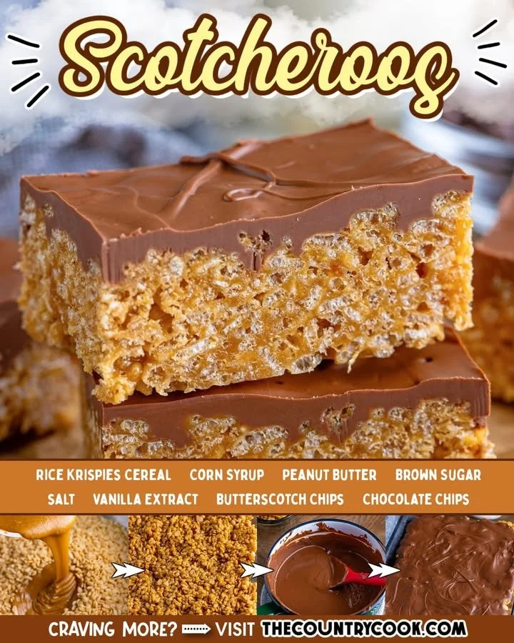 Homemade Scotcheroos dessert with peanut butter and chocolate topping