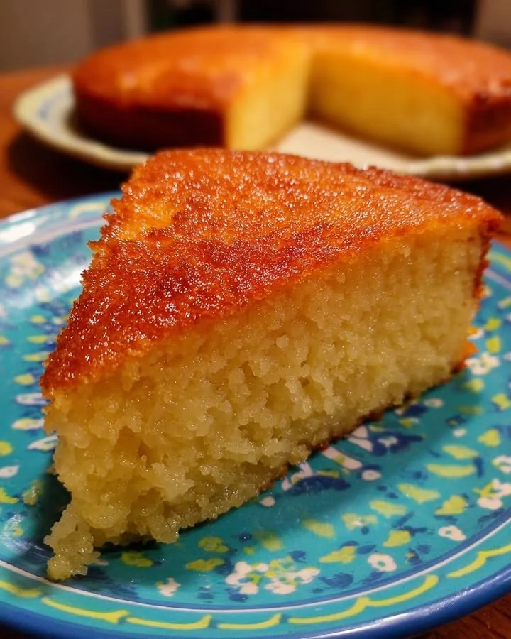 Delicious semolina cake (Revani) served on a decorative plate.
