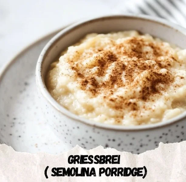 Bowl of creamy semolina porridge topped with fruits and nuts