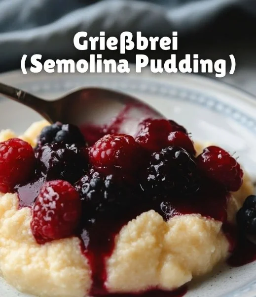 Bowl of creamy semolina pudding topped with cinnamon and nuts.