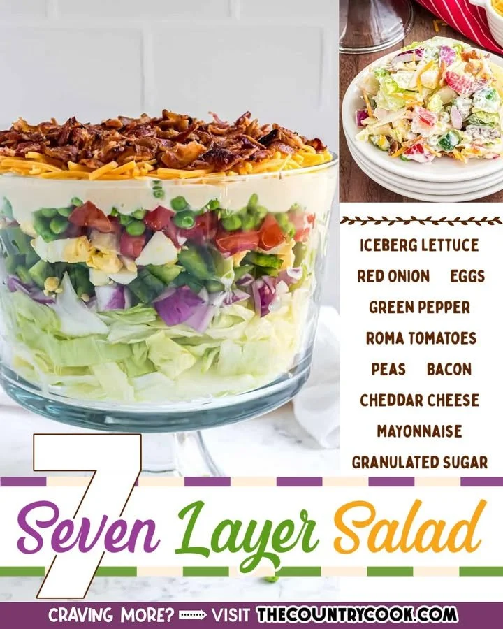 Delicious seven layer salad with vibrant vegetables and creamy dressing