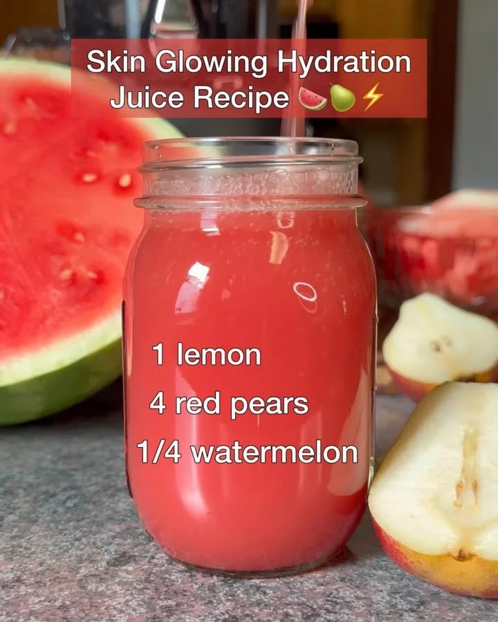 Skin glowing hydration juice in a glass with fresh fruits and herbs