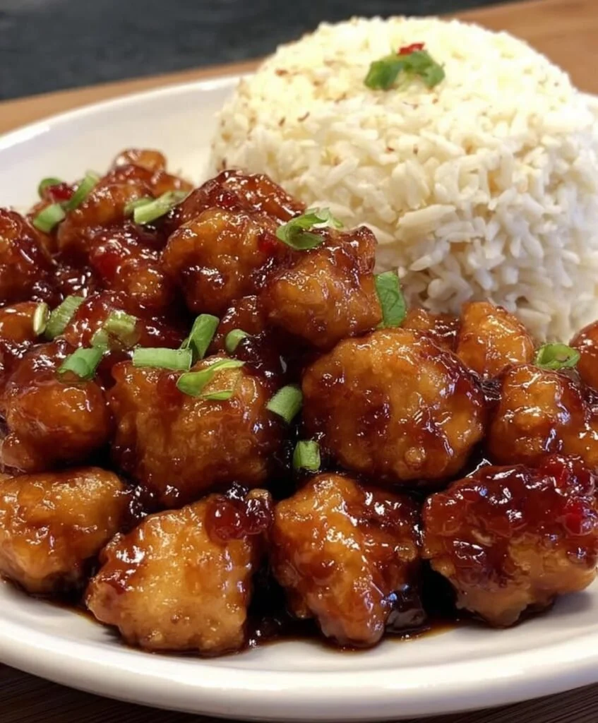 Delicious slow cooker chicken with orange soy sauce on a plate
