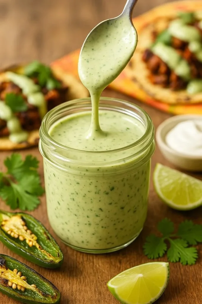 Delicious smoked jalapeño cilantro cream sauce in a bowl