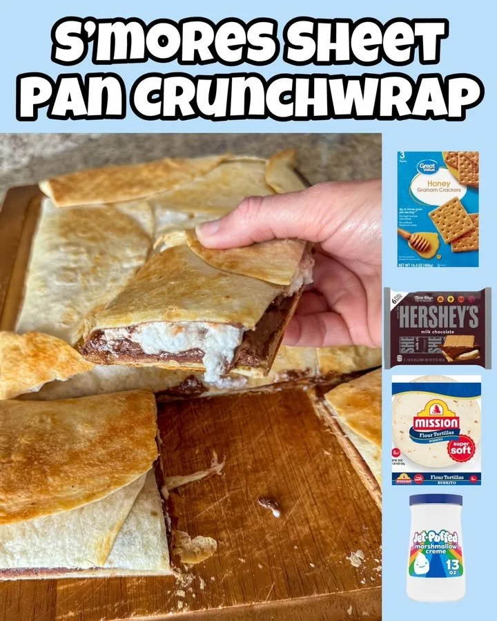 S'mores Sheet Pan Crunch Wrap with melted chocolate and marshmallows